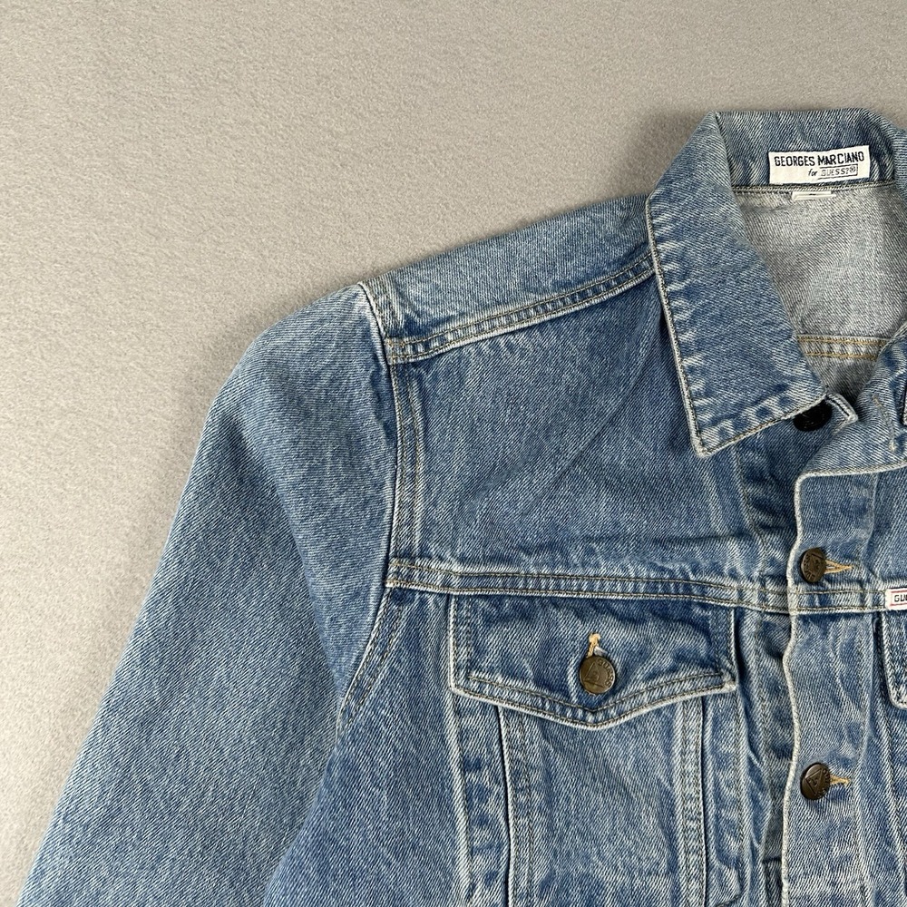 Vtg Guess Denim Trucker Jacket Men's Small Blue Denim Georges Marciano - Picture 9 of 16